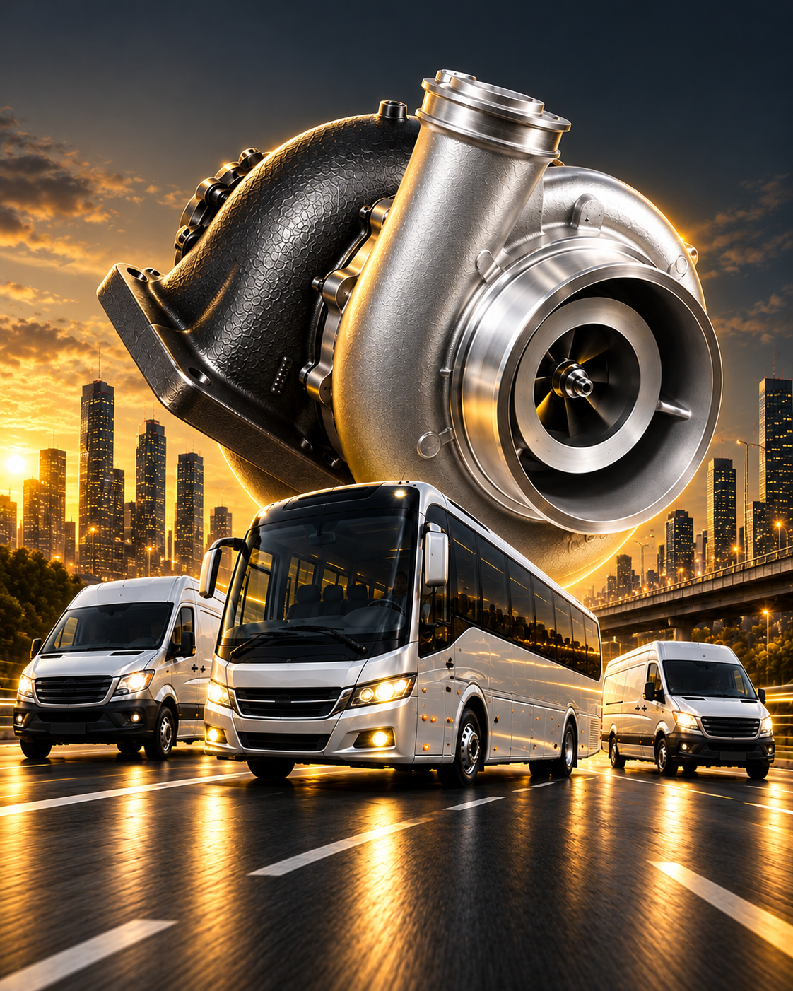 Turbocompressor e aplicação em ônibus, micro-ônibus e vans: turbos e conjuntos centrais CHRA
